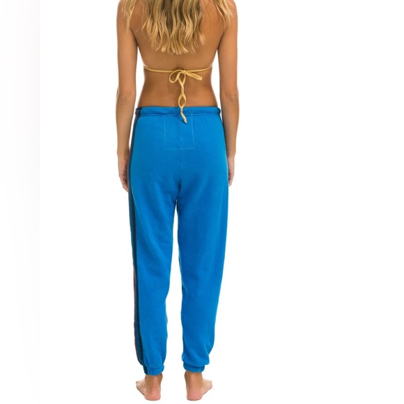 Aviator Nation Double-sided Velvet 5 Stripe Sweatpants - Ocean Blue - Picture 3 of 14